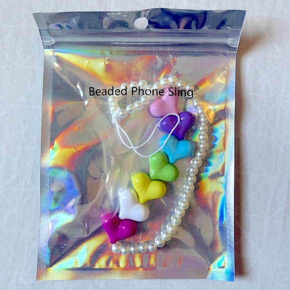 Beaded Love phone sling with multicoloured hearts - Picture 3 of 6